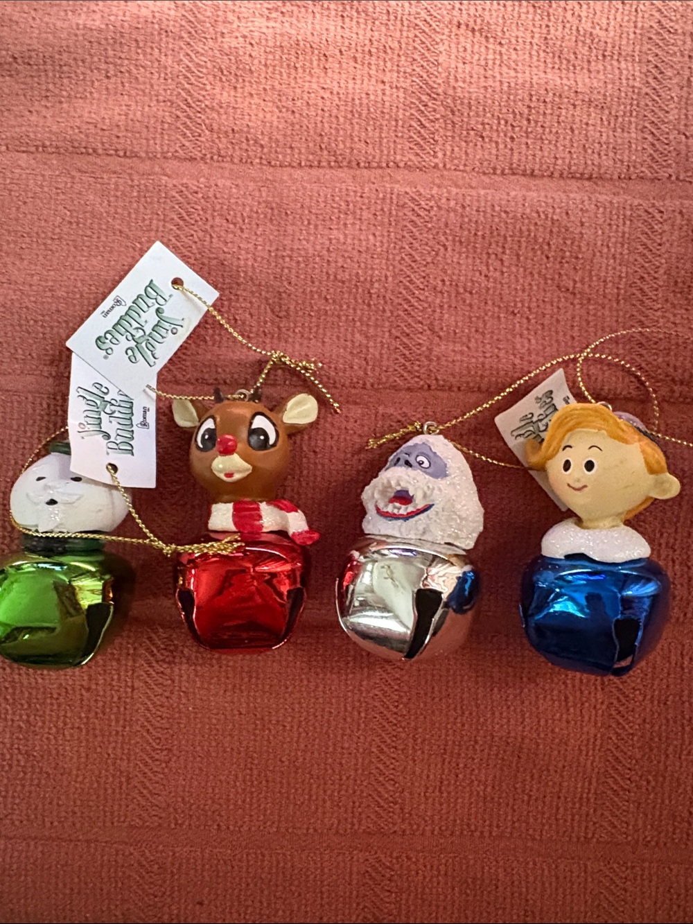 Jingle Buddies Rudolph Bell Ornaments - Green, Red, Silver, Blue